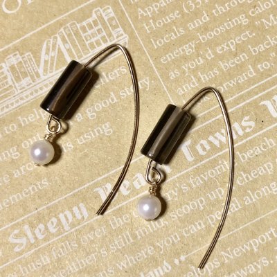 【14KGF】茶水晶とアコヤ真珠のピアス