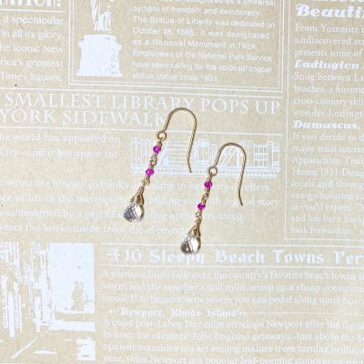 【14KGF】水晶とルビーのピアス