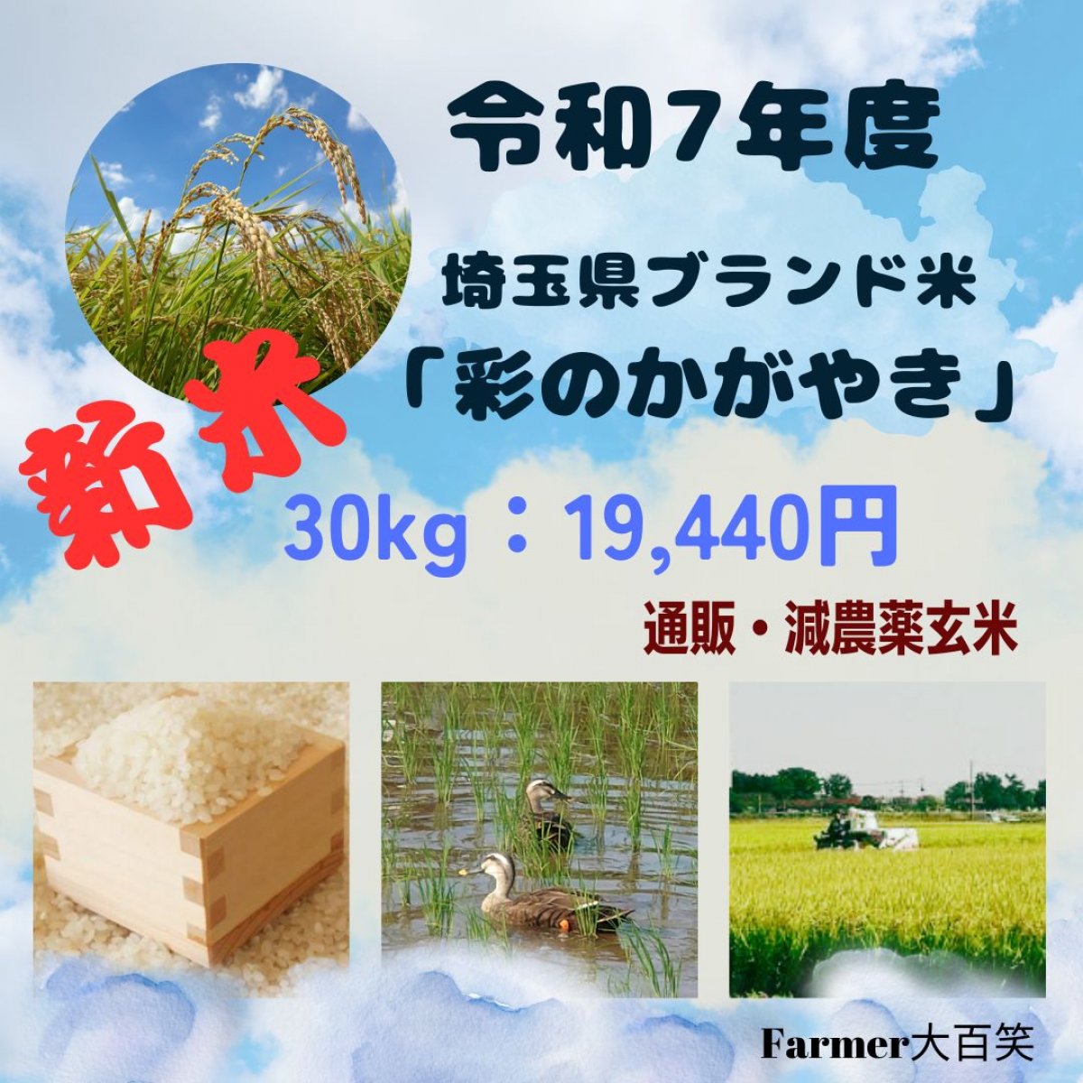 令和7年新米30kg玄米【彩のかがやき】予約販売スタート！