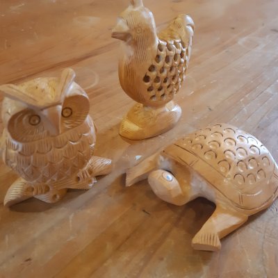 カメ・ニワトリ・フクロウのオメデタ3点セット(インド製)