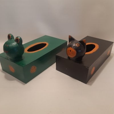 ネコちゃん、カエルくん、ティッシュボックス