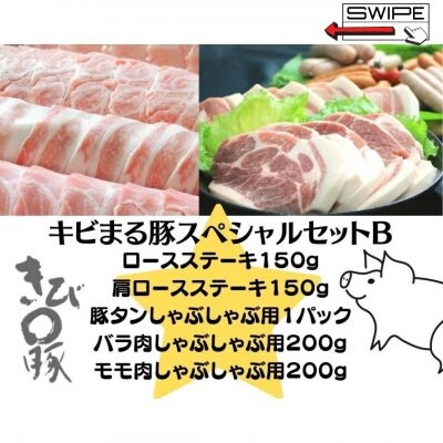 《大好評！》沖縄県産ブランド豚　キビまる豚　スペシャルBセット　ロースステーキ150g 、肩ロースステーキ150g、豚タンスライス200g、ウデ肉スライス200g、もも肉スライス200g
