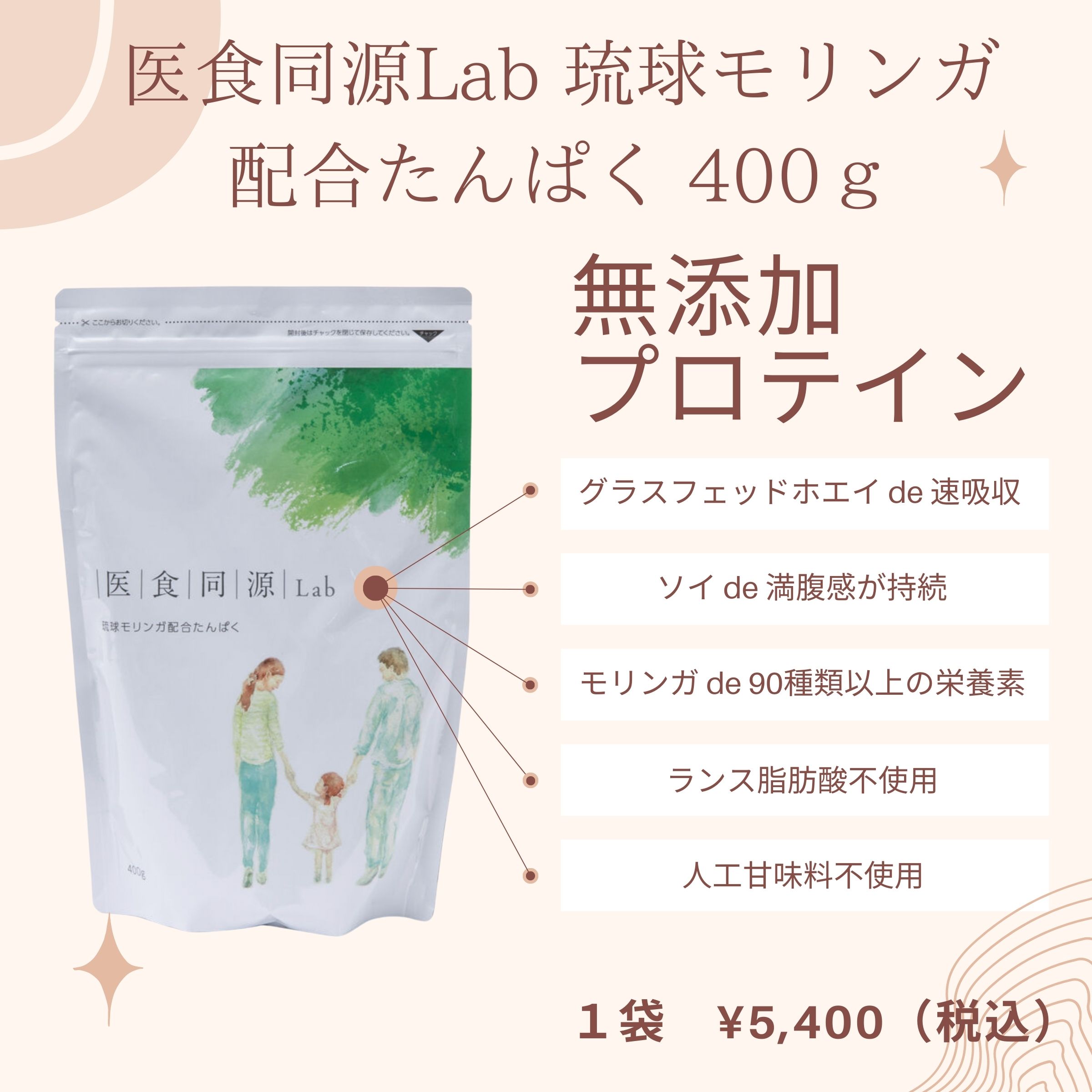 4袋おまとめ 医食同源Lab 琉球モリンガ配合たんぱく 400g 未開封4袋