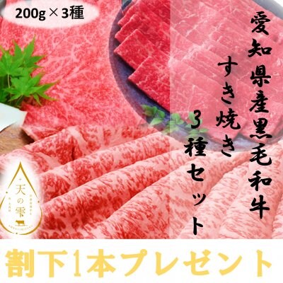 愛知県産　黒毛和牛　すき焼き 3種セット[600g]