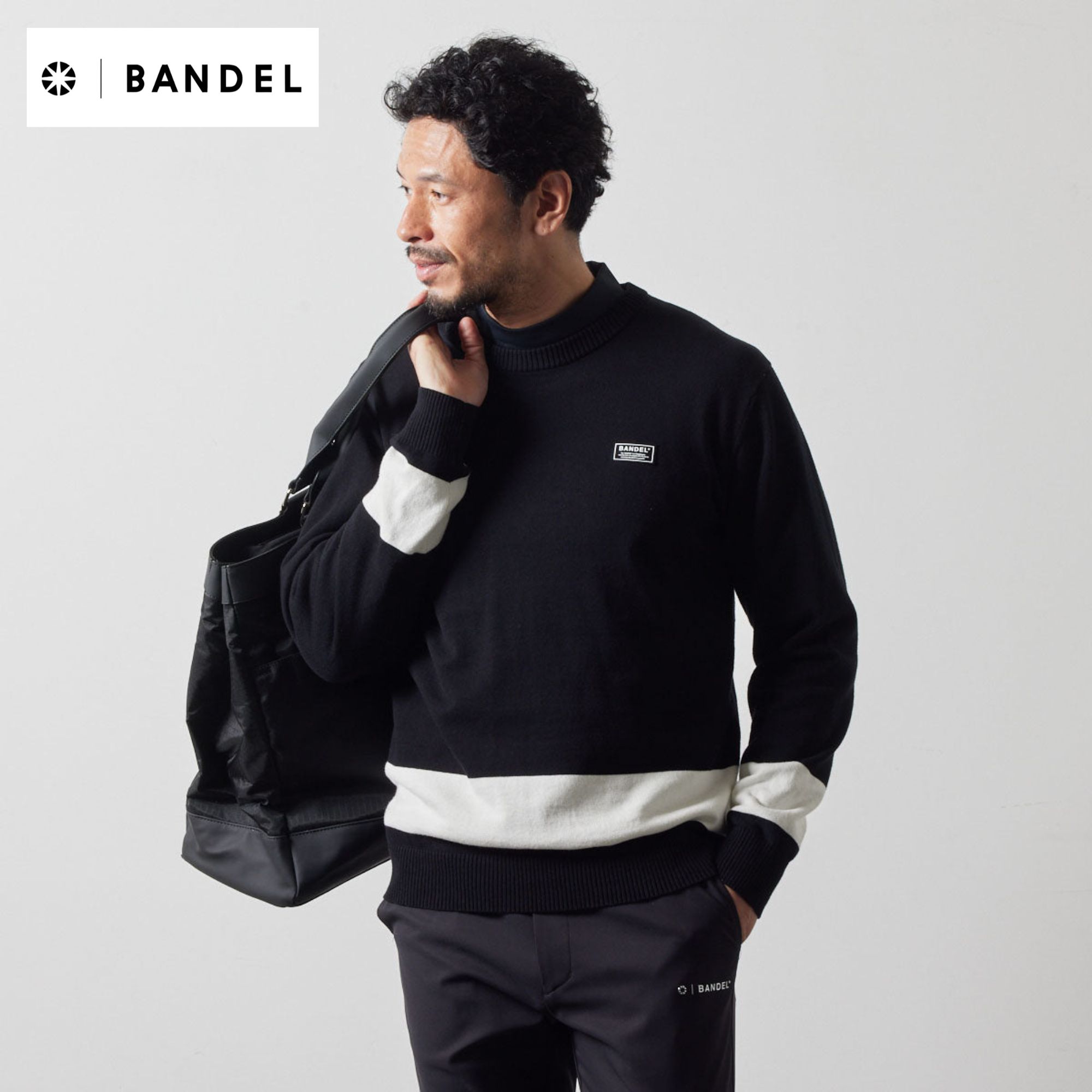 【新品・タグ付き】BANDEL メンズ クルーネックニット バイカラー 黒白 L BANDEL BICOLOR CREWNECK KNIT MENS／バンデル バイカラー