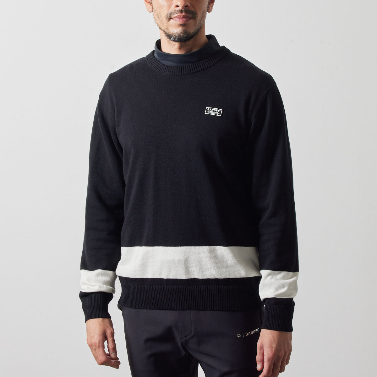 【新品・タグ付き】BANDEL メンズ クルーネックニット バイカラー 黒白 L BANDEL BICOLOR CREWNECK KNIT MENS／バンデル バイカラー