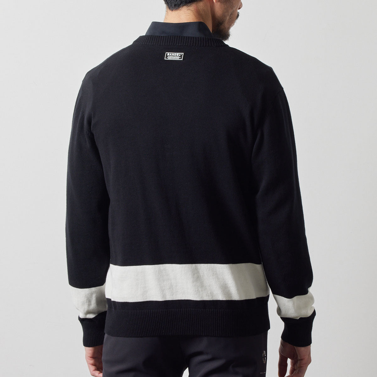 【新品・タグ付き】BANDEL メンズ クルーネックニット バイカラー 黒白 L BANDEL BICOLOR CREWNECK KNIT MENS／バンデル バイカラー