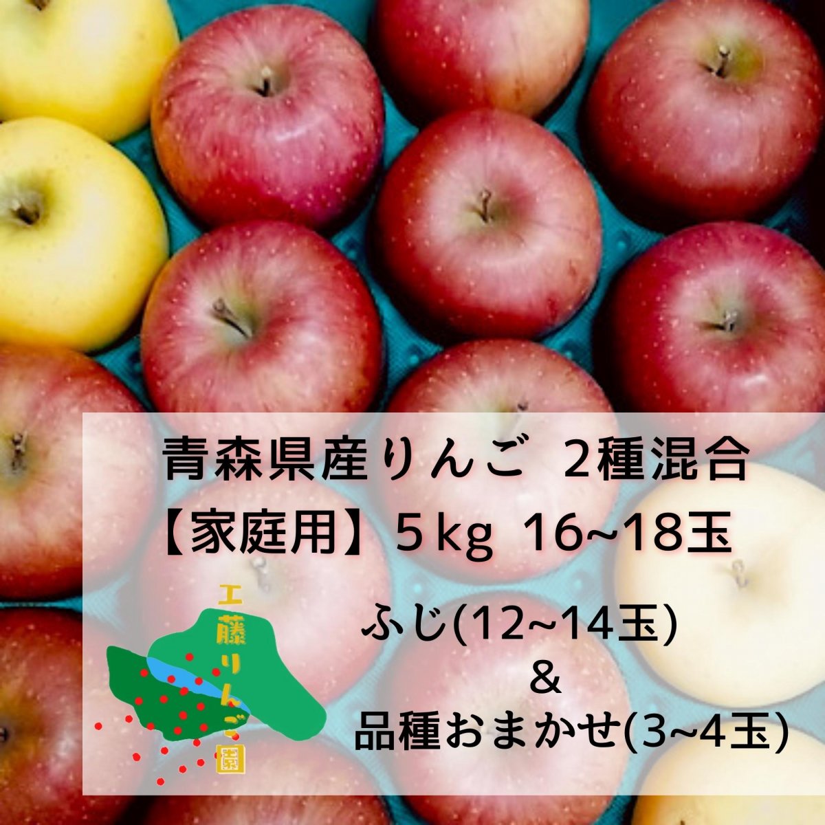 5kg/16〜18玉/家庭用/青森県産りんご2品種(ふじ＆品種おまかせ3〜4玉