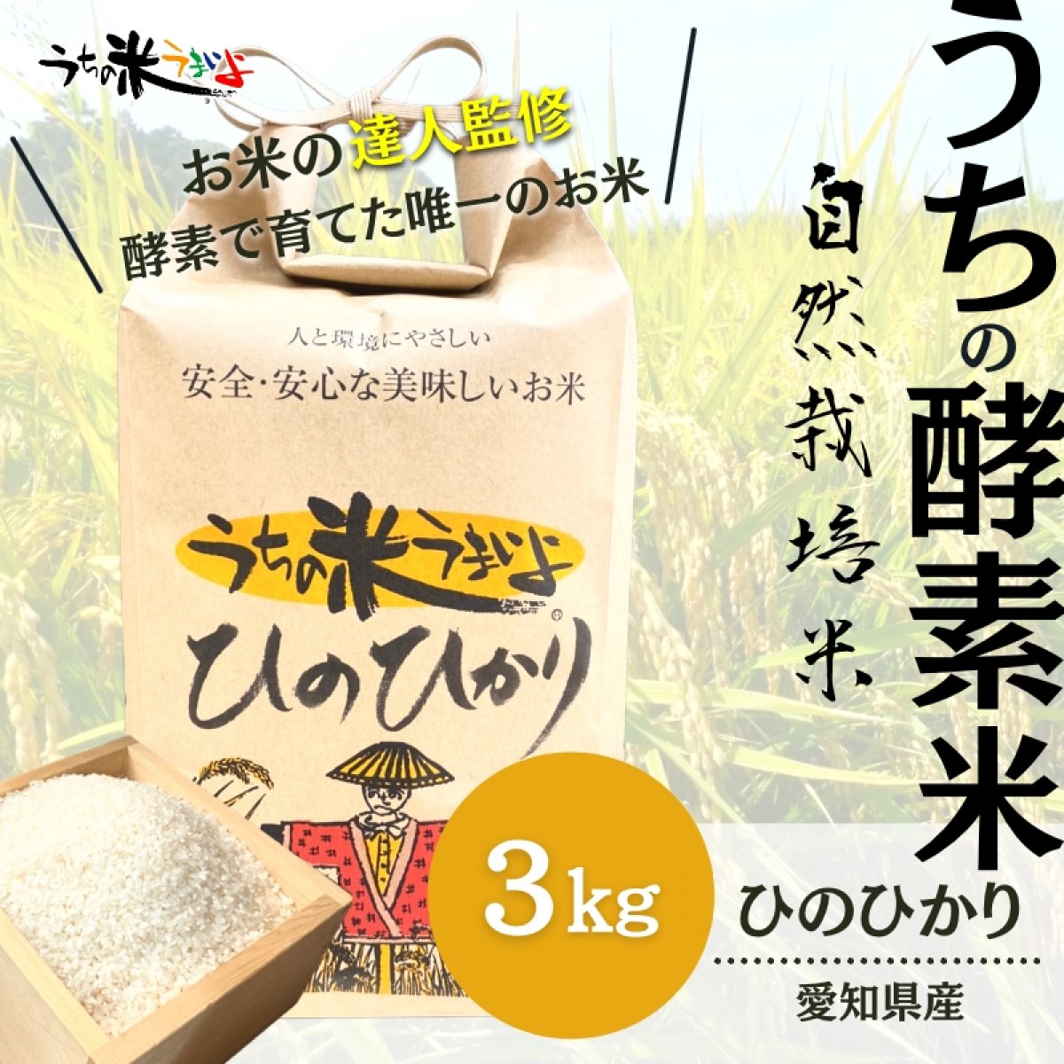 令和4年度産　3kg愛知県産　ひのひかり【農薬不使用・自然栽培米】
