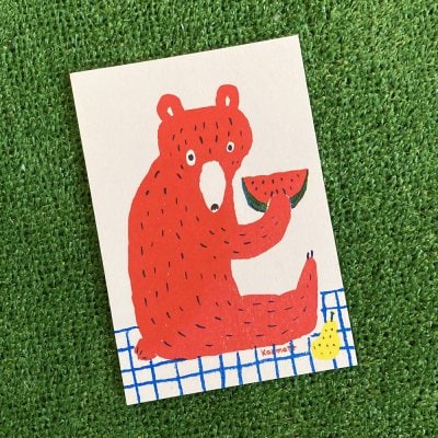 【リソグラフポストカード】A 赤クマ/Red Bear