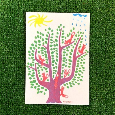 【リソグラフポストカード】B リスの木/Squirrel Tree