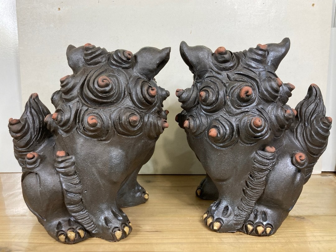 絶対一番安い 屋富祖 道代さん】樽金（タルガニ）シーサー|黒 工芸品