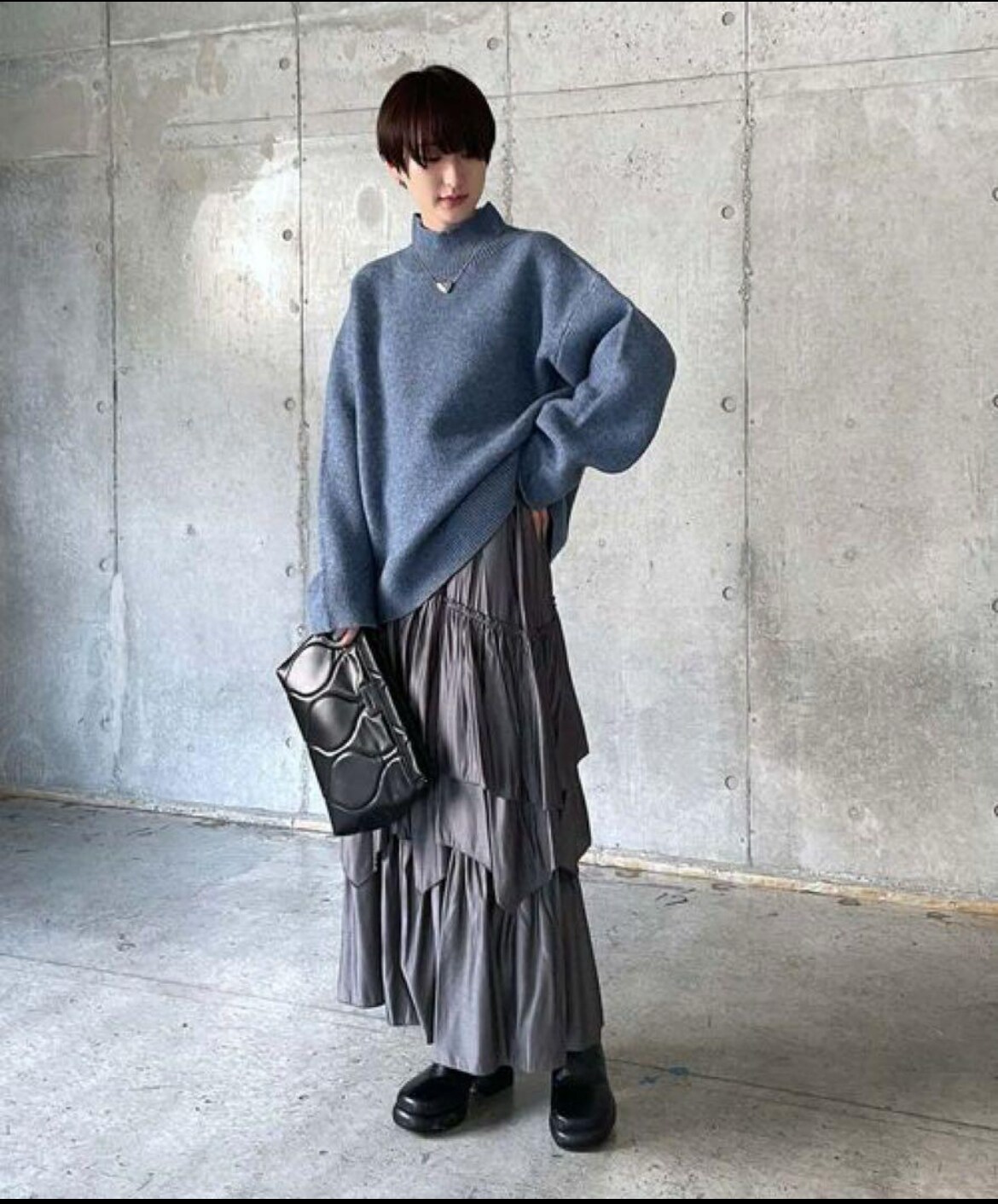 pageboyティアードデザイン ダークグレー ロングスカート PAGEBOY（ページボーイ）の「デザインティアードスカート