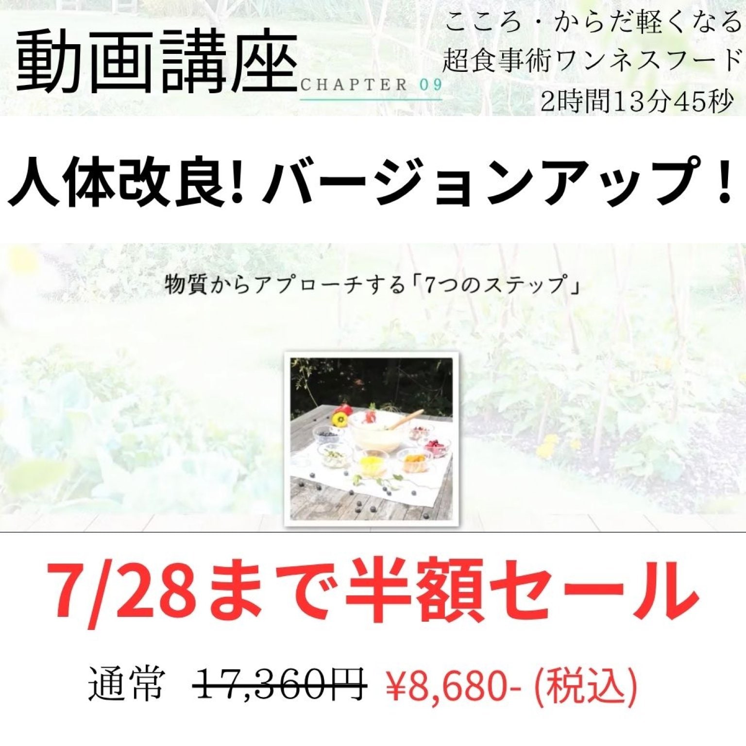 【半額セール】動画講座「人体改良！バージョンアップ！物質からアプローチする『7つのステップ』」【2時間13分45秒】