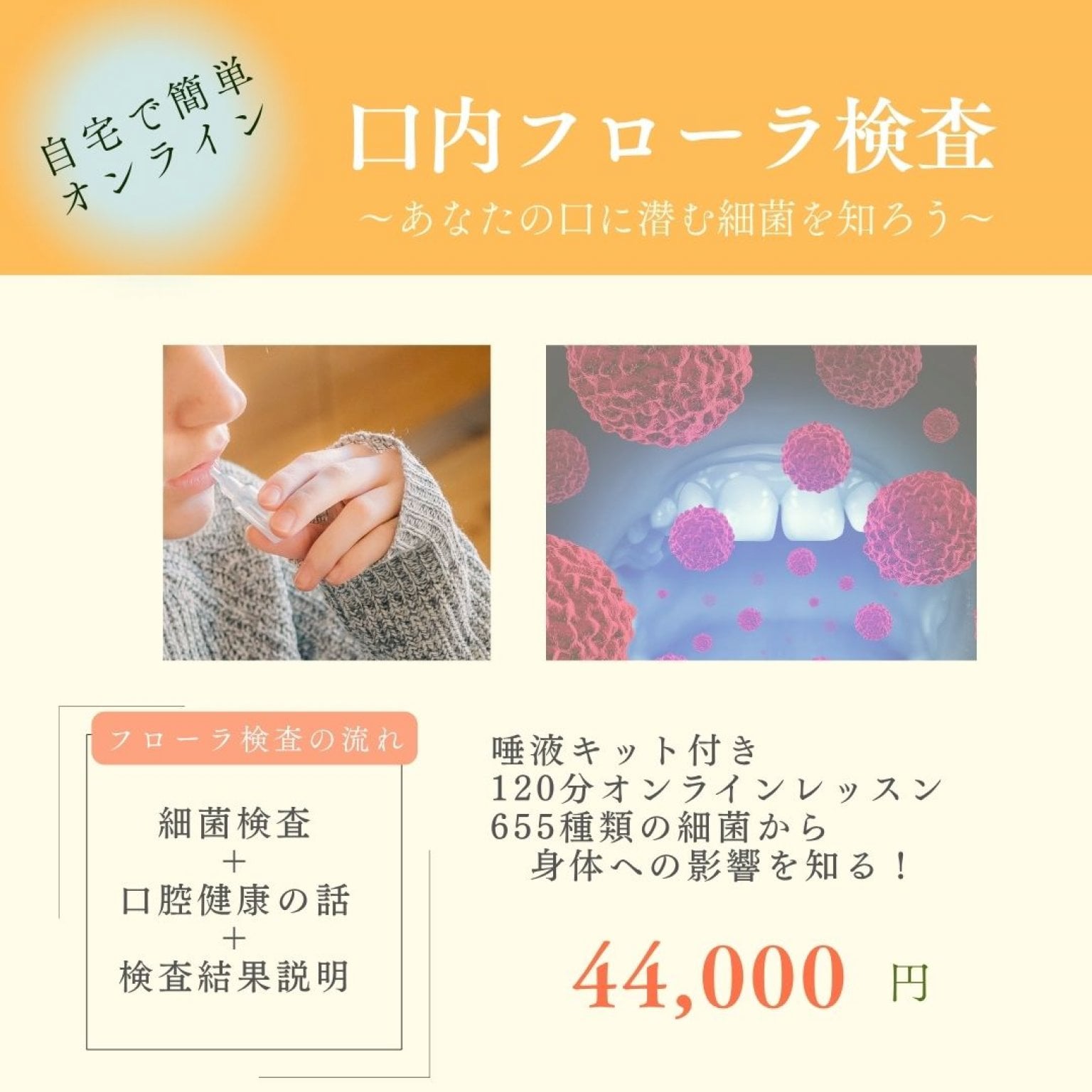【オンラインお口の検査】自宅で簡単！口内フローラ検査＋専門家解説２回付き！口腔健康チェック＆未来の健康維持