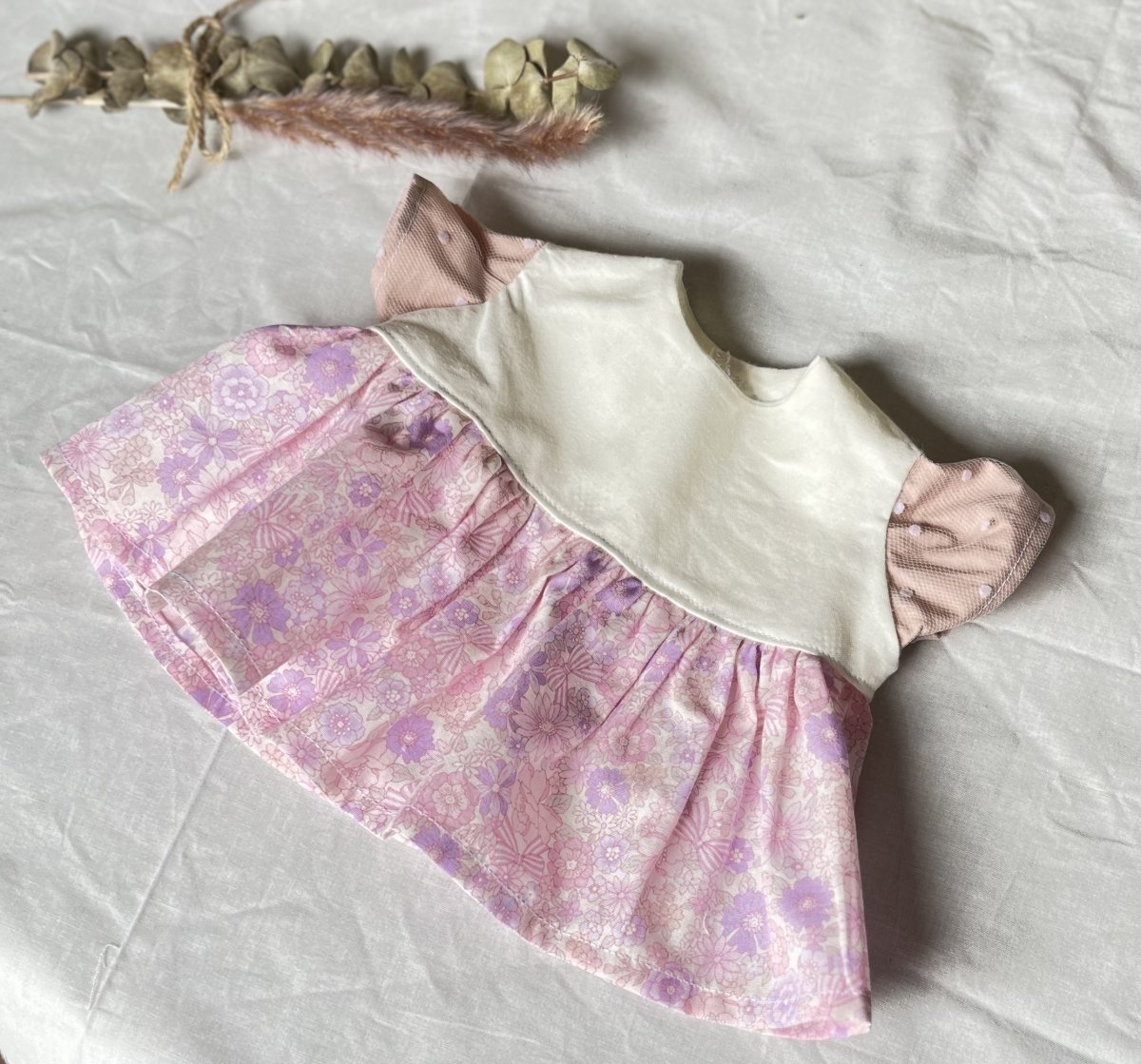 【どんツク祭り!!!限定商品】ピンクのチュール袖がポイントなドール服♡花柄ワンピース