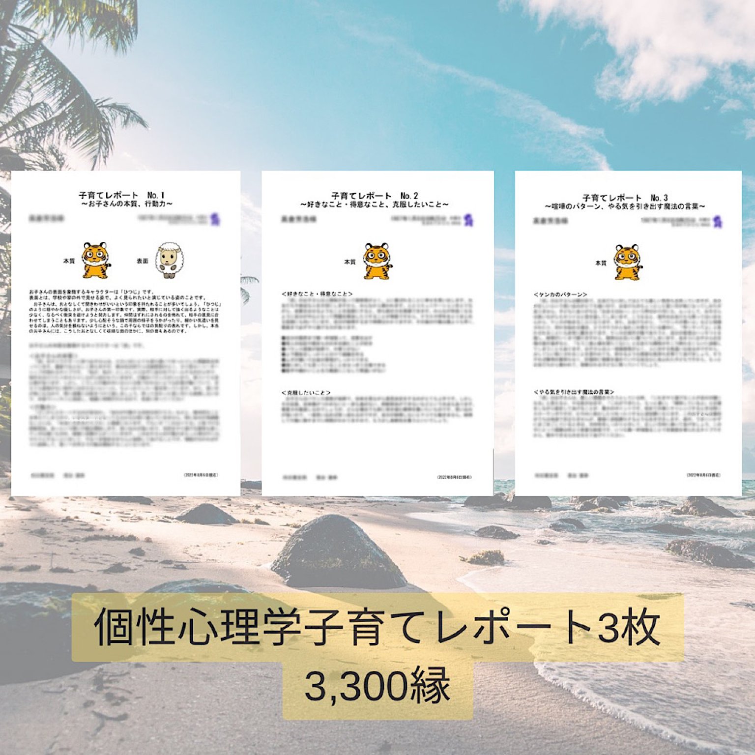 子育ての取説＊子育てレポート3枚セット3,300縁【個性心理學】