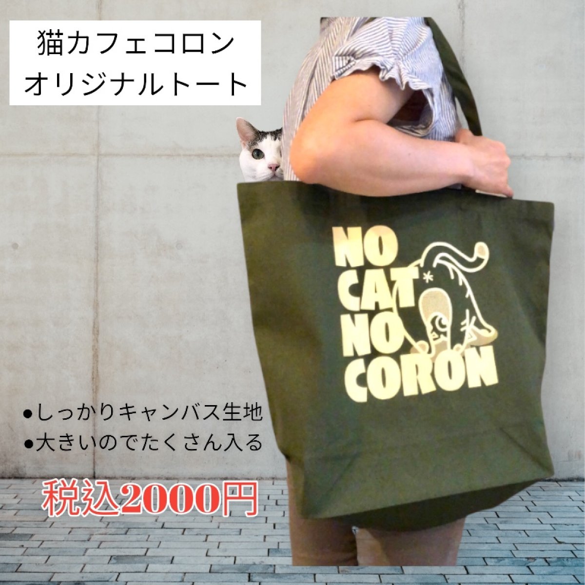 【猫カフェコロン支援オリジナルトートバッグ】キャンバス生地　3色☆売上の一部を保護猫たちの治療費やフードに充てます