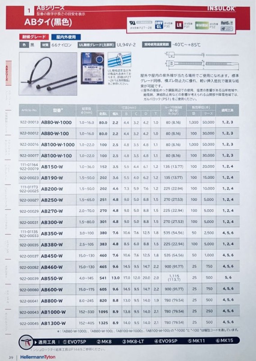 ABタイ AB300-W 100本入り （黒色 301L×4.8ｍｍ） 耐候グレード 屋内外使用