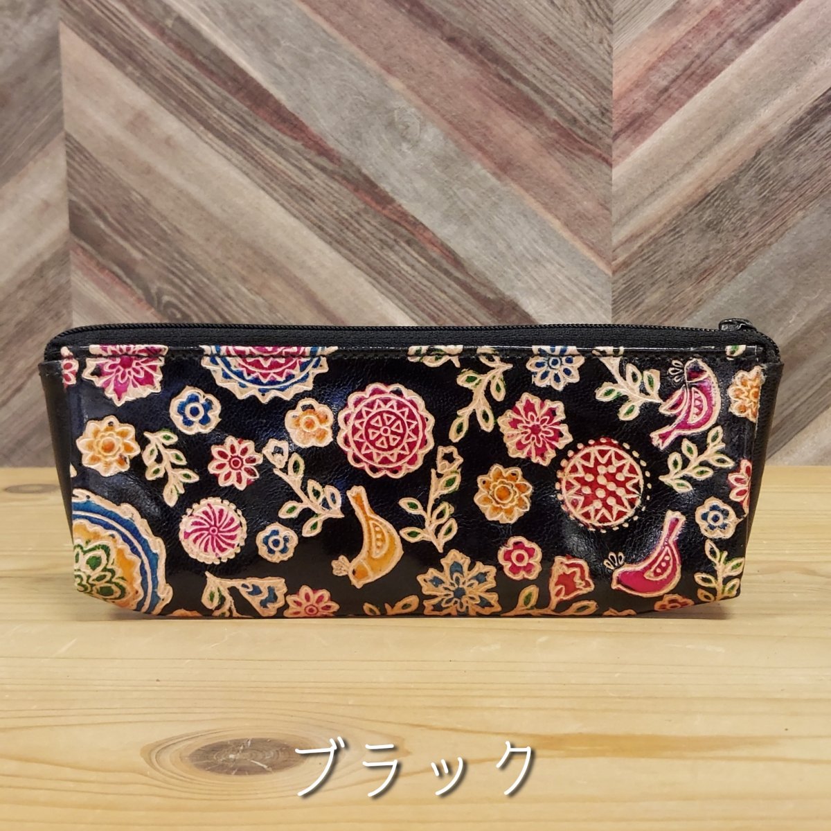 山羊革ペンケース平型[ブラック] / かわいいハンドメイド雑貨 / エスニック雑貨の通販専門店 / りるま / 長崎