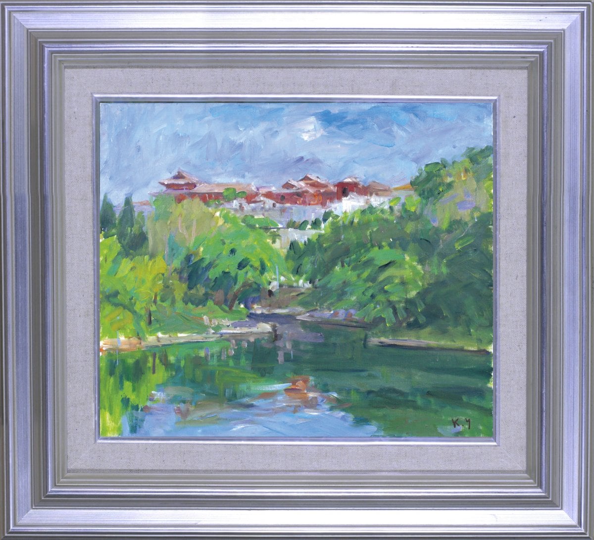真作】絵画 横山和忠 油彩6号 花と民家（森） 逸品 T106 - メルカリ
