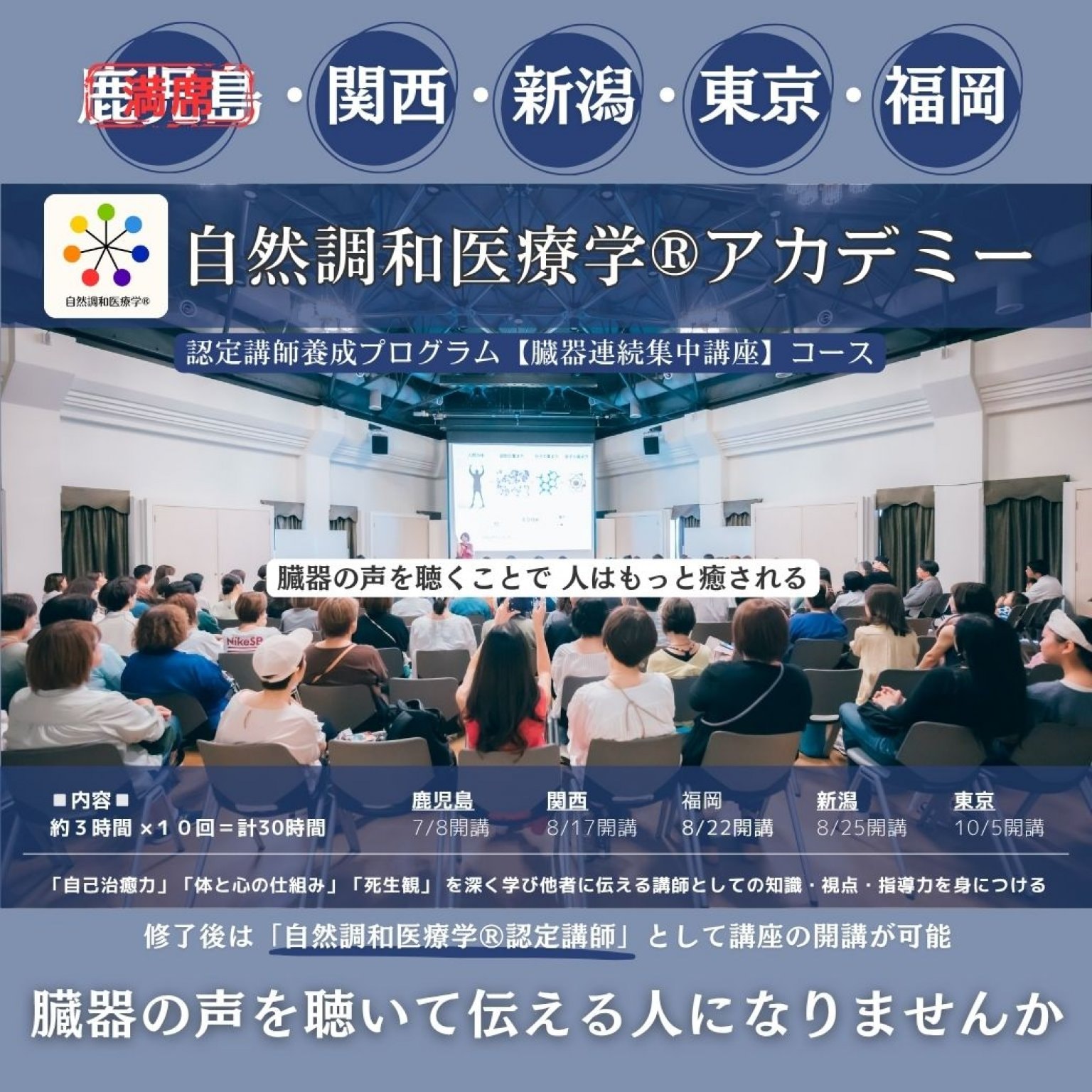 自然調和医療学®︎アカデミー   認定講師養成プログラム【臓器連続集中講座】コース　基本受講