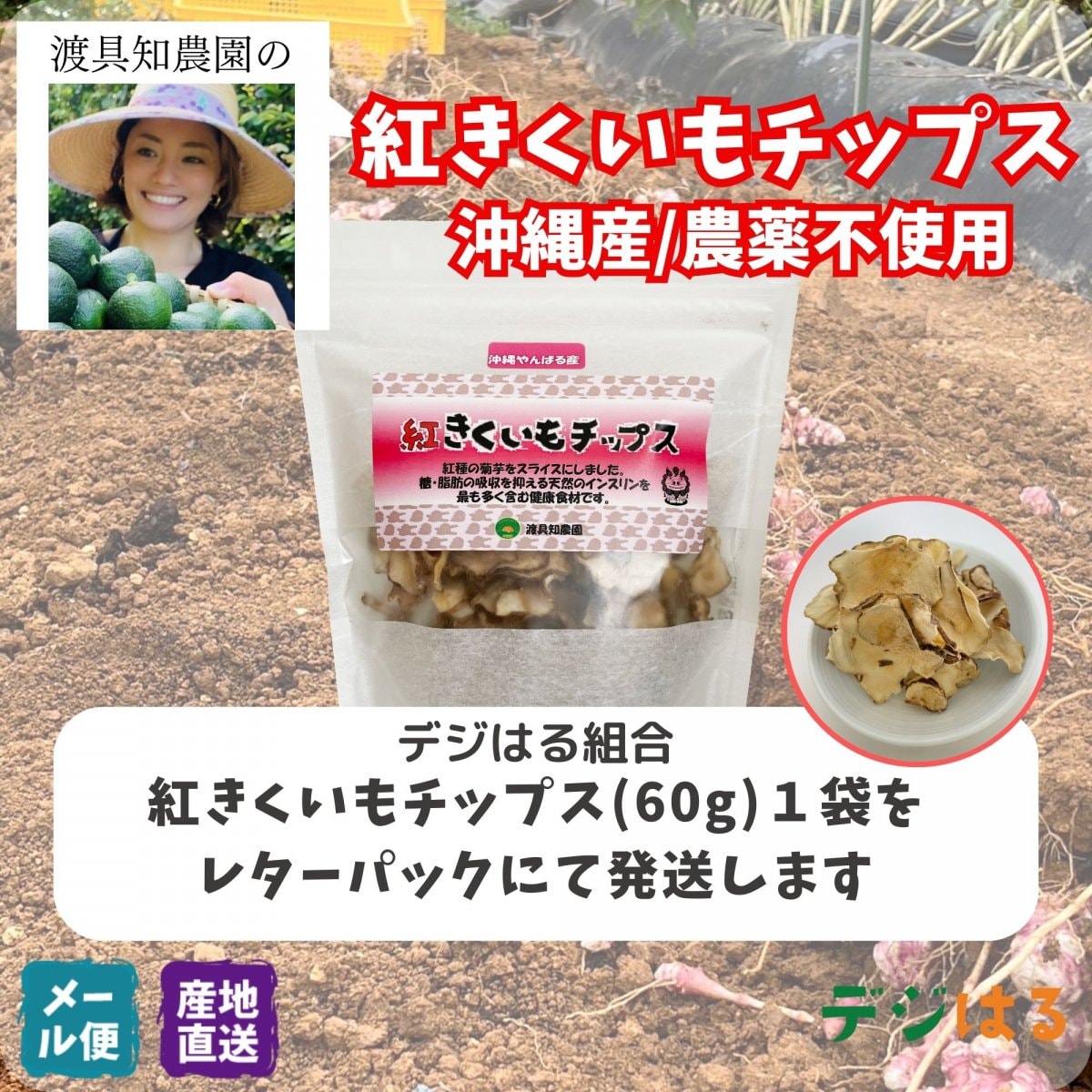 【送料込】紅きくいもチップス60g×1袋｜沖縄産（無農薬）