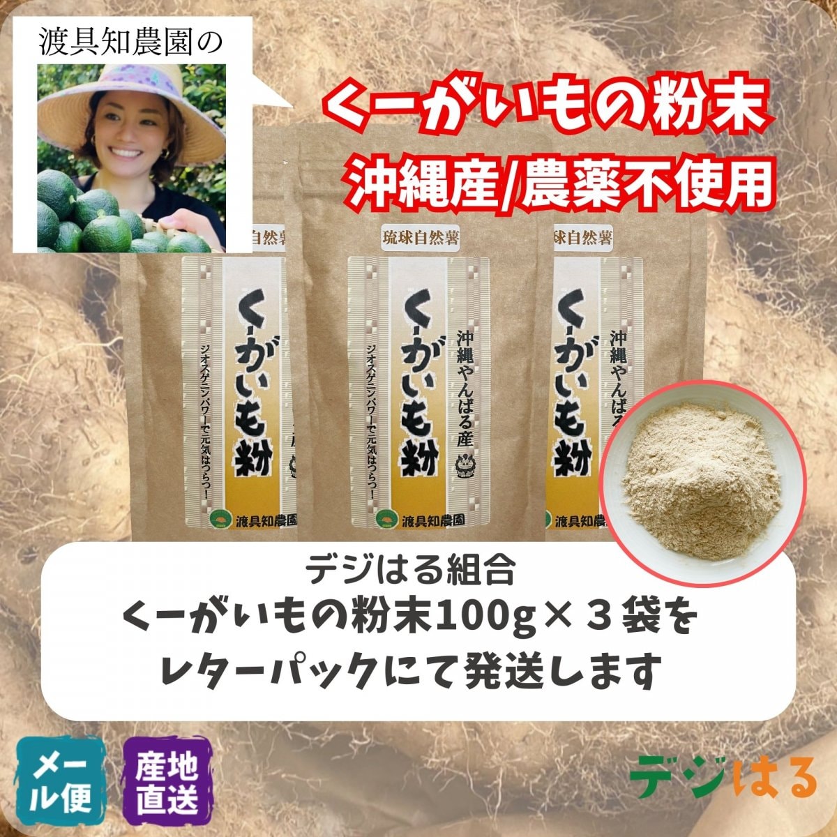 【送料込】くーがいもの粉末100g×3袋｜沖縄産（無農薬）