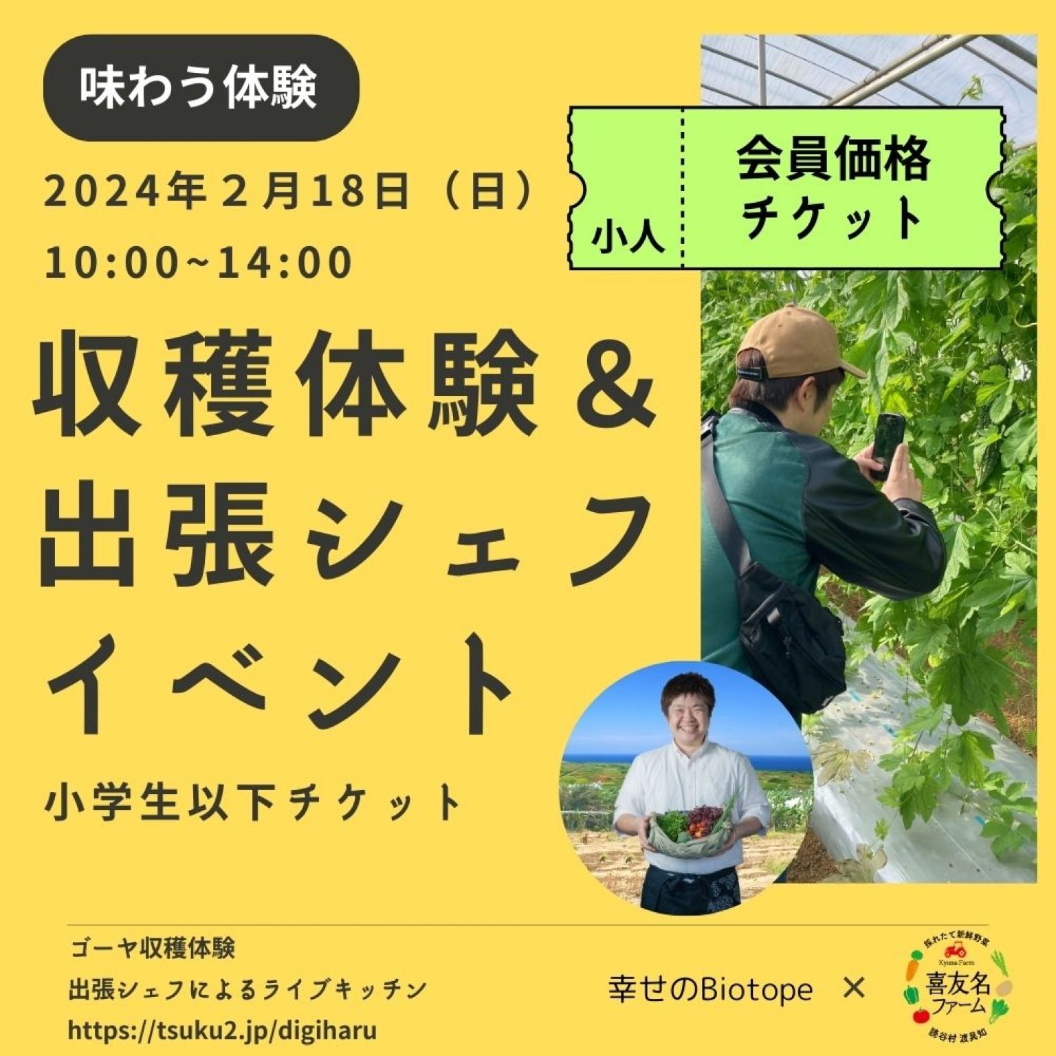 【会員価格：小人】【2/18日10:00開催】収穫体験＆出張シェフイベントin読谷（小人チケット）