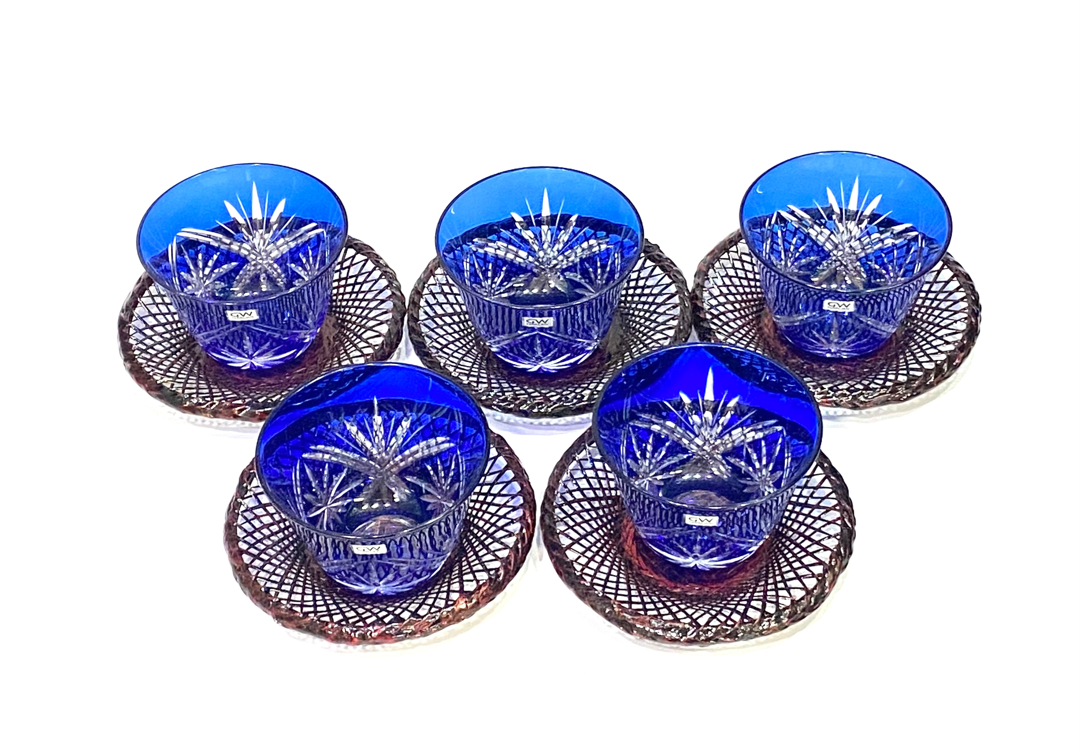 香蘭社【ミスティックオリエント】冷茶グラス＆ブルー瑠璃七宝焼茶托