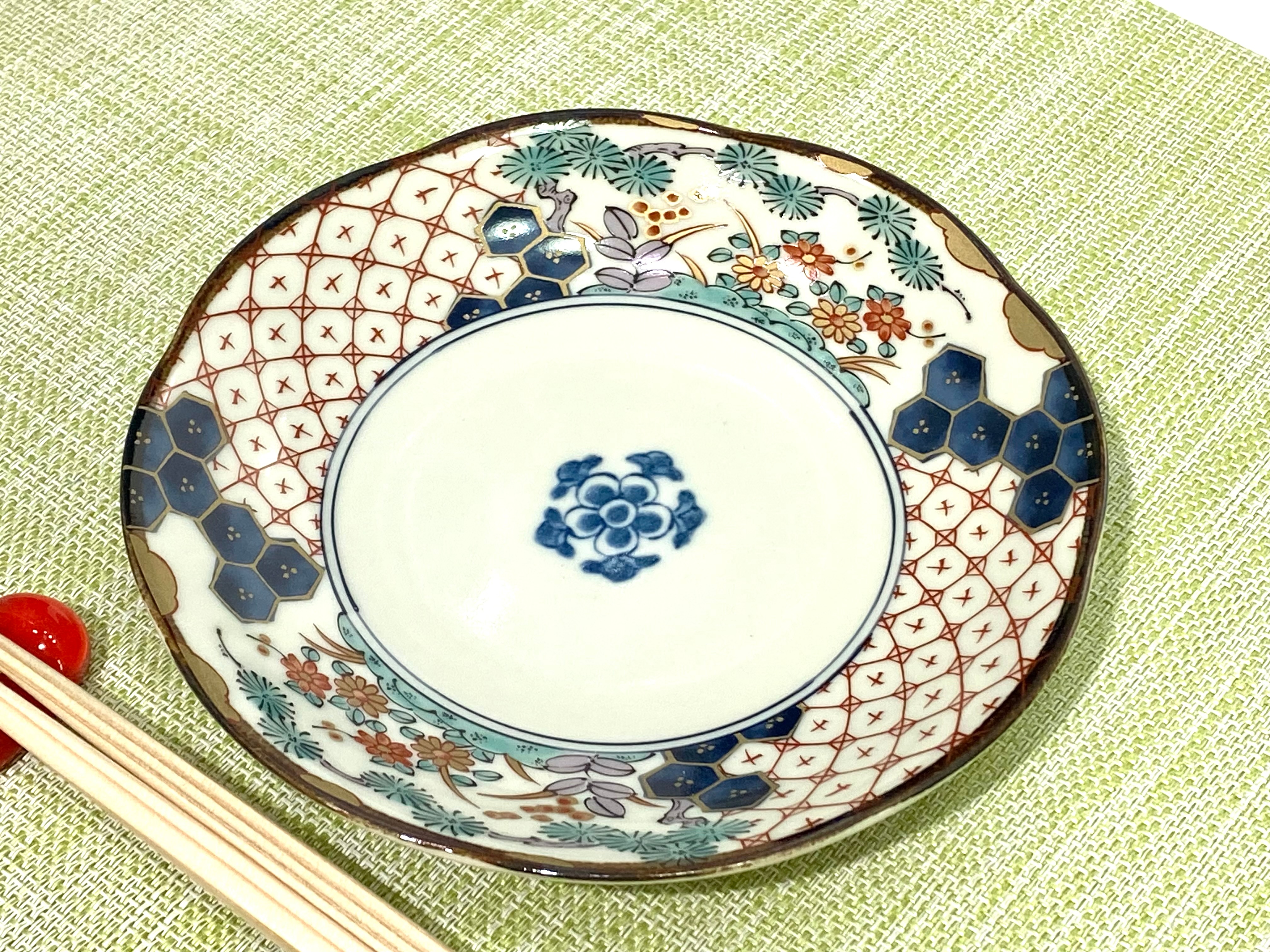 錦彩古伊万里 間取錦草花中皿