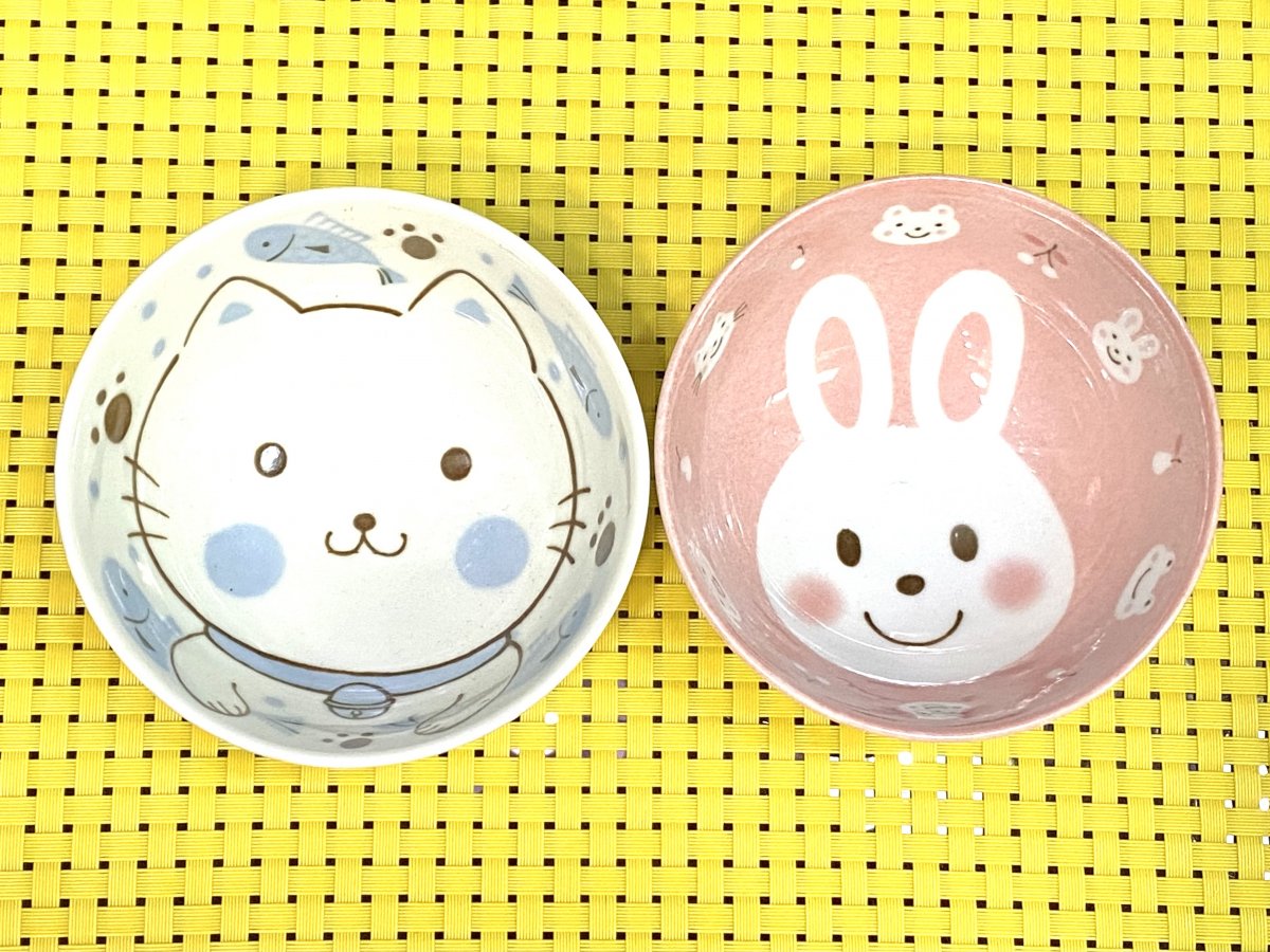 猫 うさぎ 子供茶碗