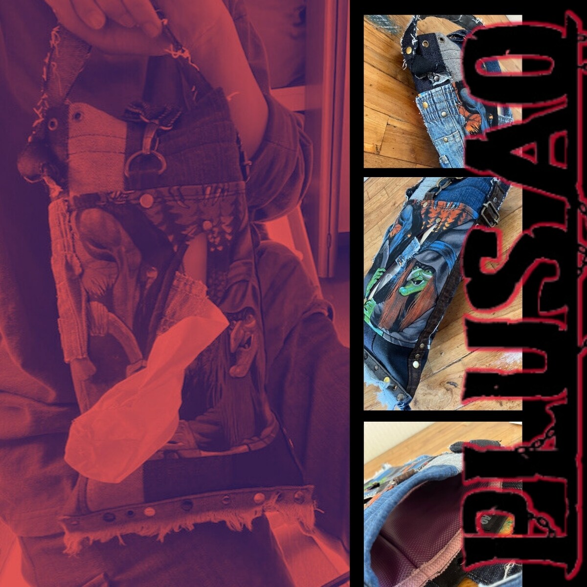 バイクスカルの箱ティッシュカバー 骸骨 デニム