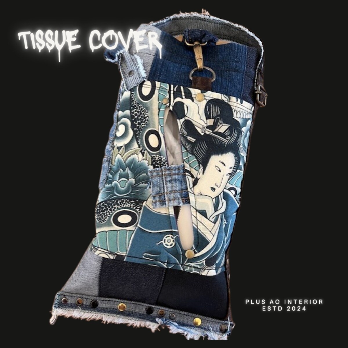 浮世絵柄の箱ティッシュカバー 芸者 デニム