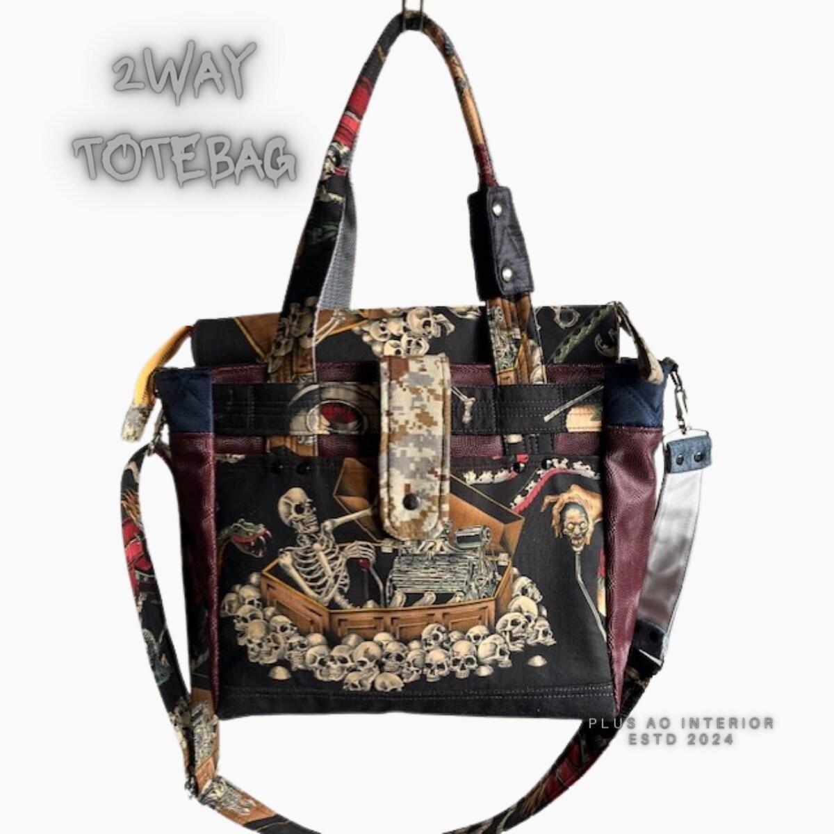 スカルとLADYの2WAYトートバッグ デニム ROCK