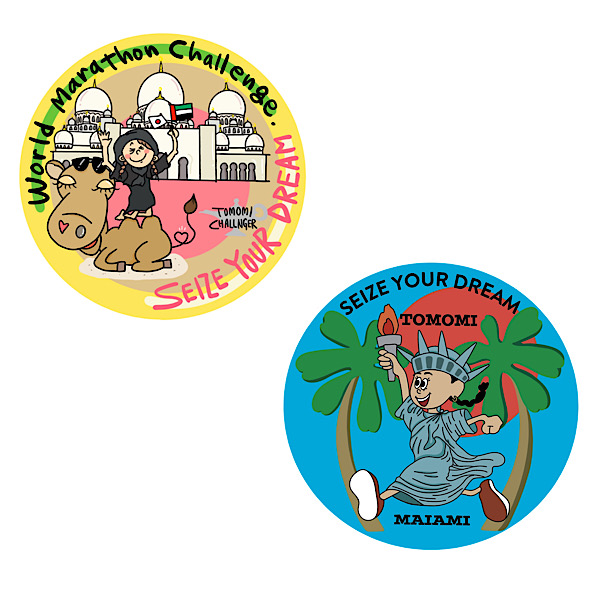 【オキナワ 爆笑伝説】ステッカー！！  出演者サイン入り！(2枚目参照) 尾藤朋美七大陸マラソン世界記録達成ステッカー(7枚)&サイン入りカード