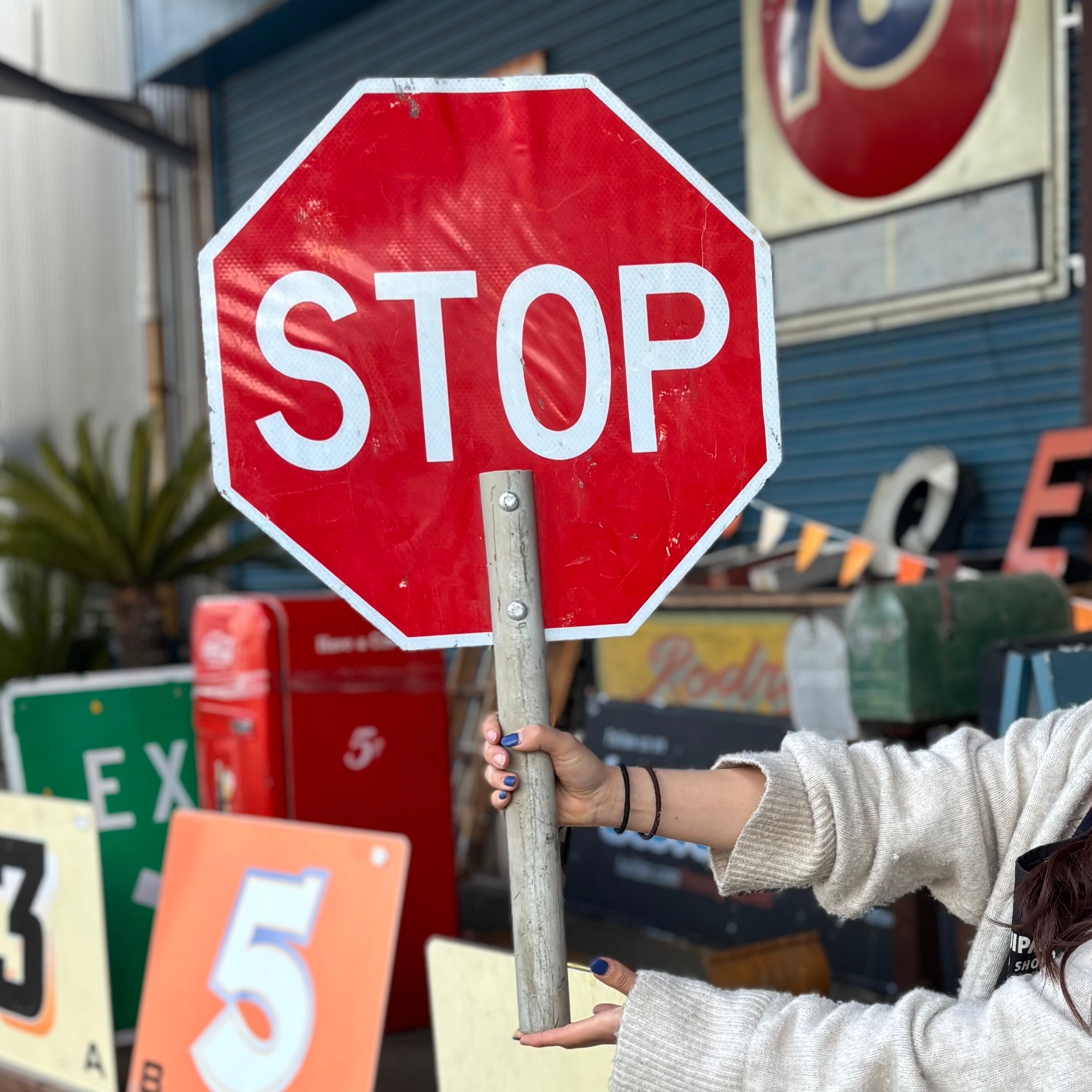 STOPとSLOW両面ビンテージサイン