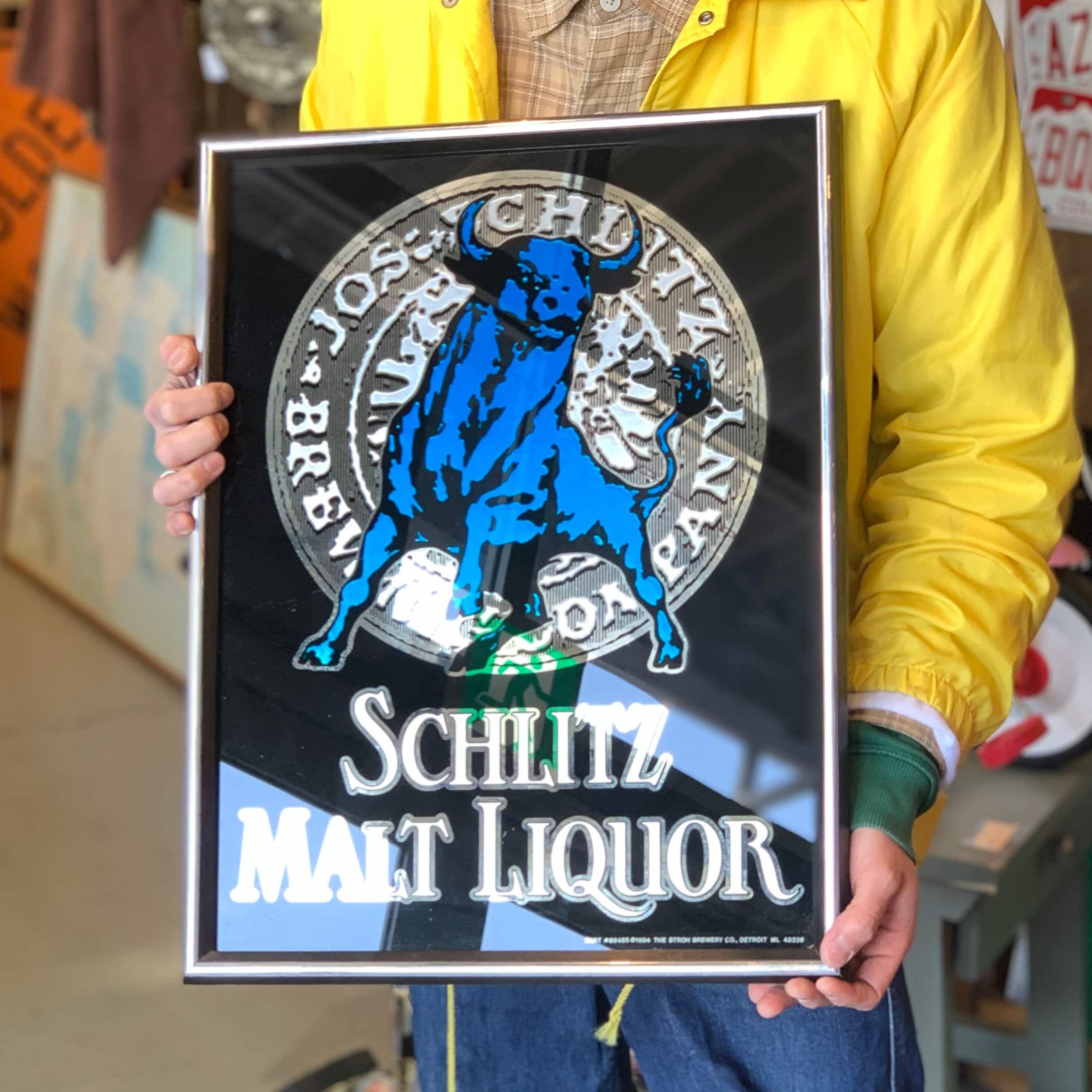 パブミラー　インテリア　SCHLITZ BULL　シュリッツ ヴィンテージ パブミラー インテリア SCHLITZ BULL シュリッツ ヴィンテージ 鏡