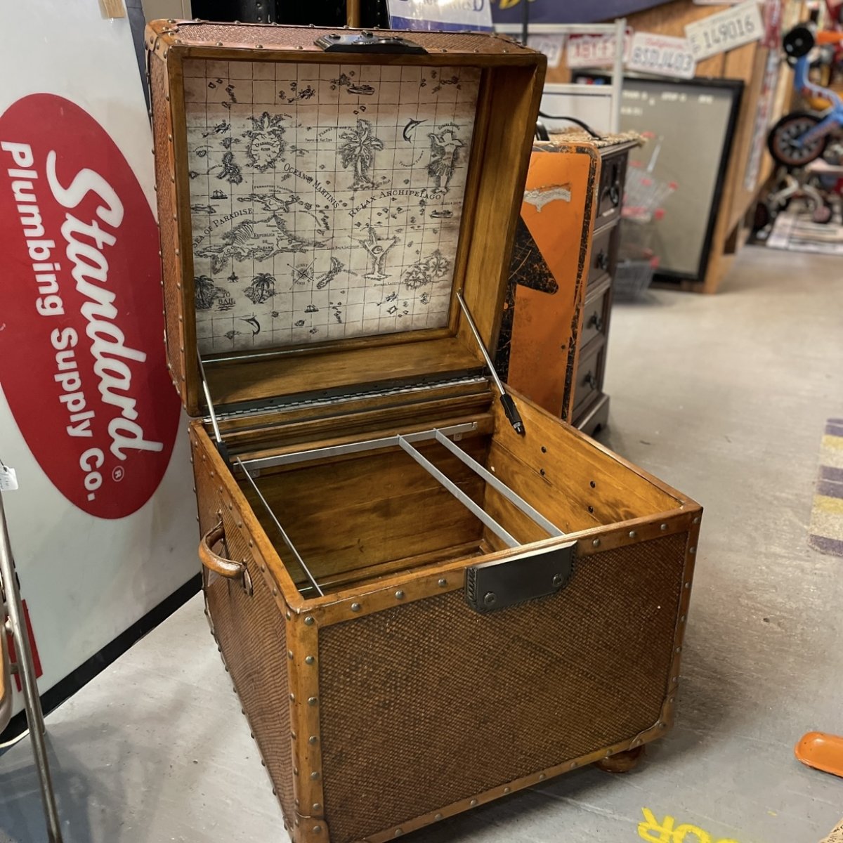 Vintage トランク収納ボックス-古地図アート内装-