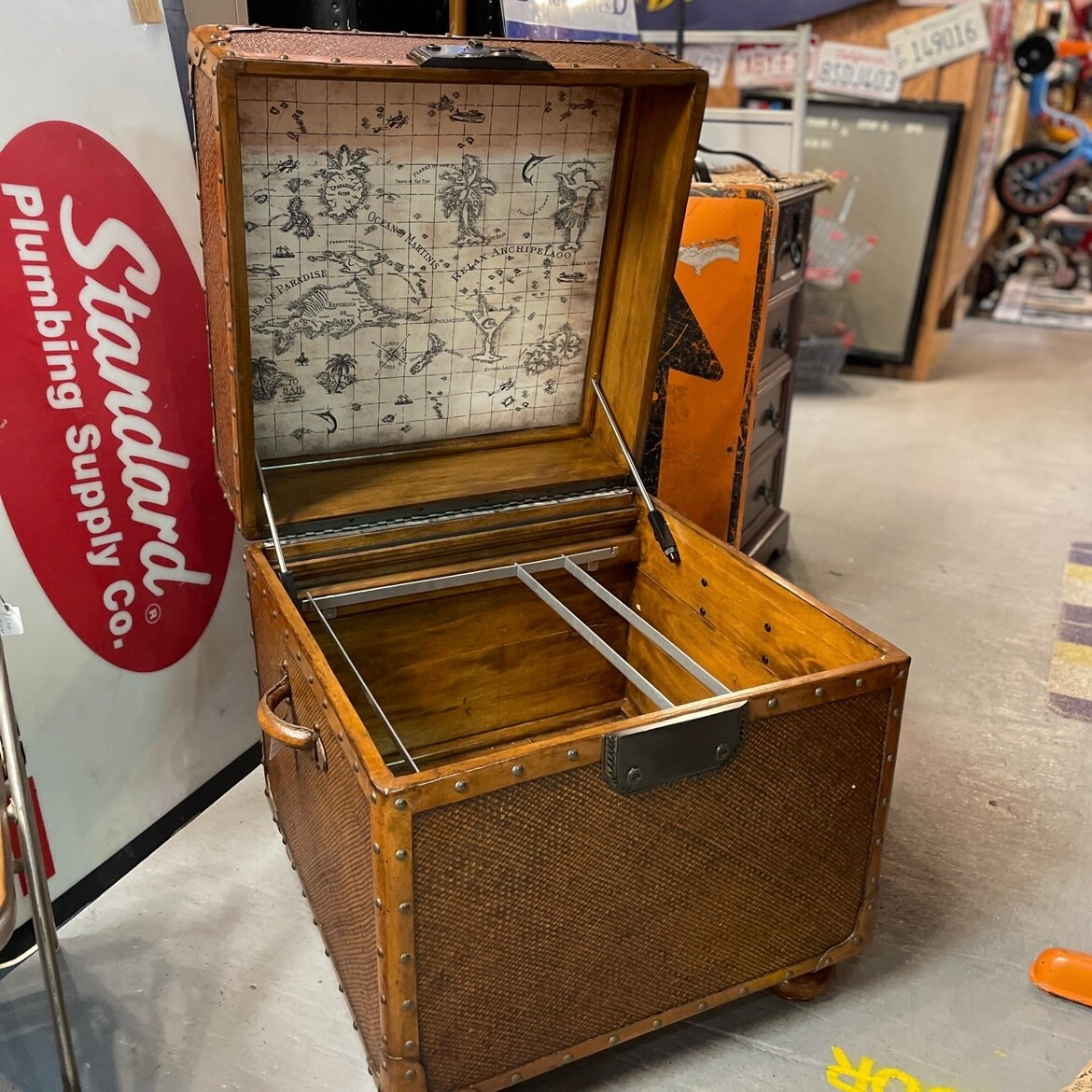 Vintage トランク収納ボックス-古地図アート内装-