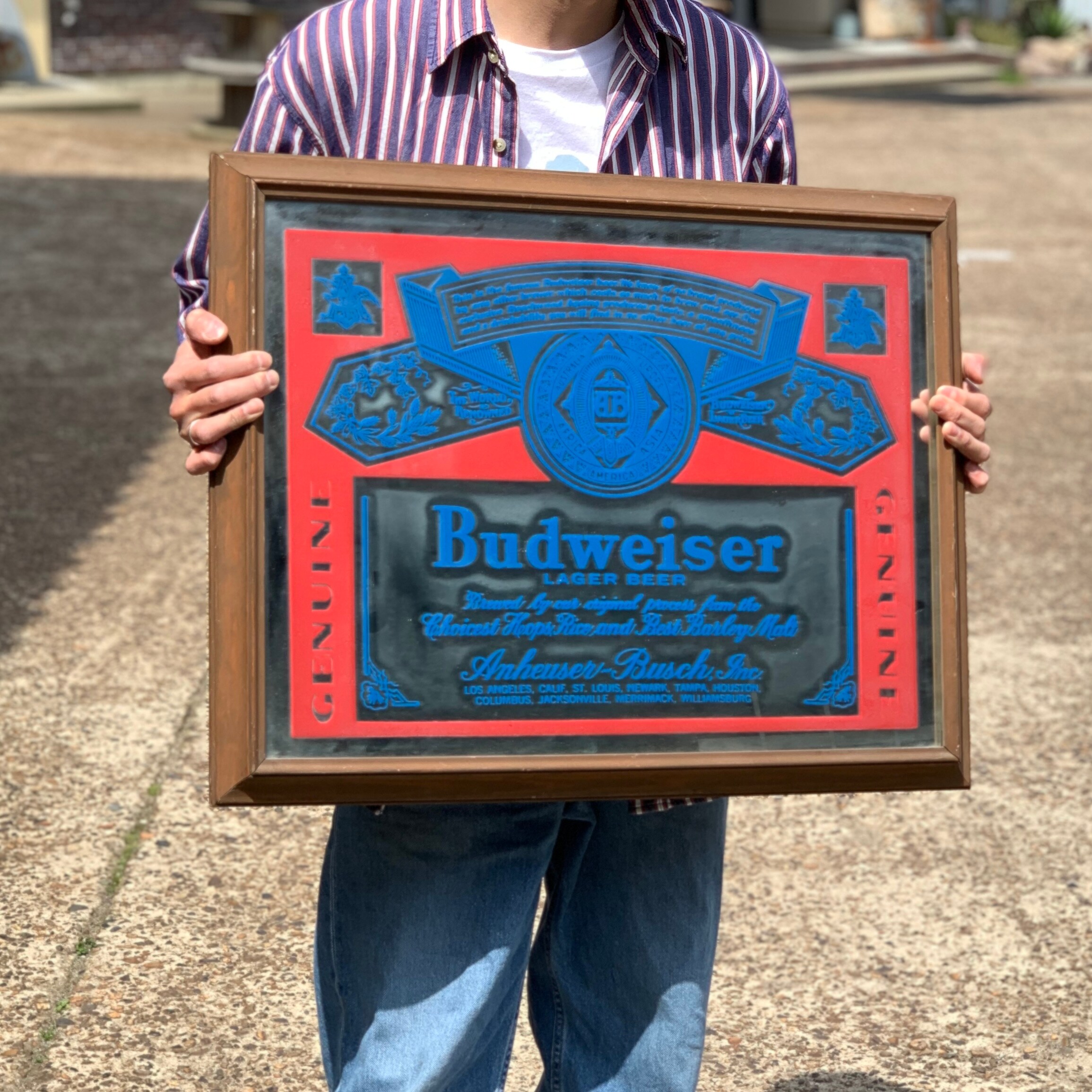 1992年 Budweiser 特大パブミラー アメリカアンティークヴィンテージ BLASTMAN | ・ Budweiser バドワイザー ヴィンテージ ビッグ