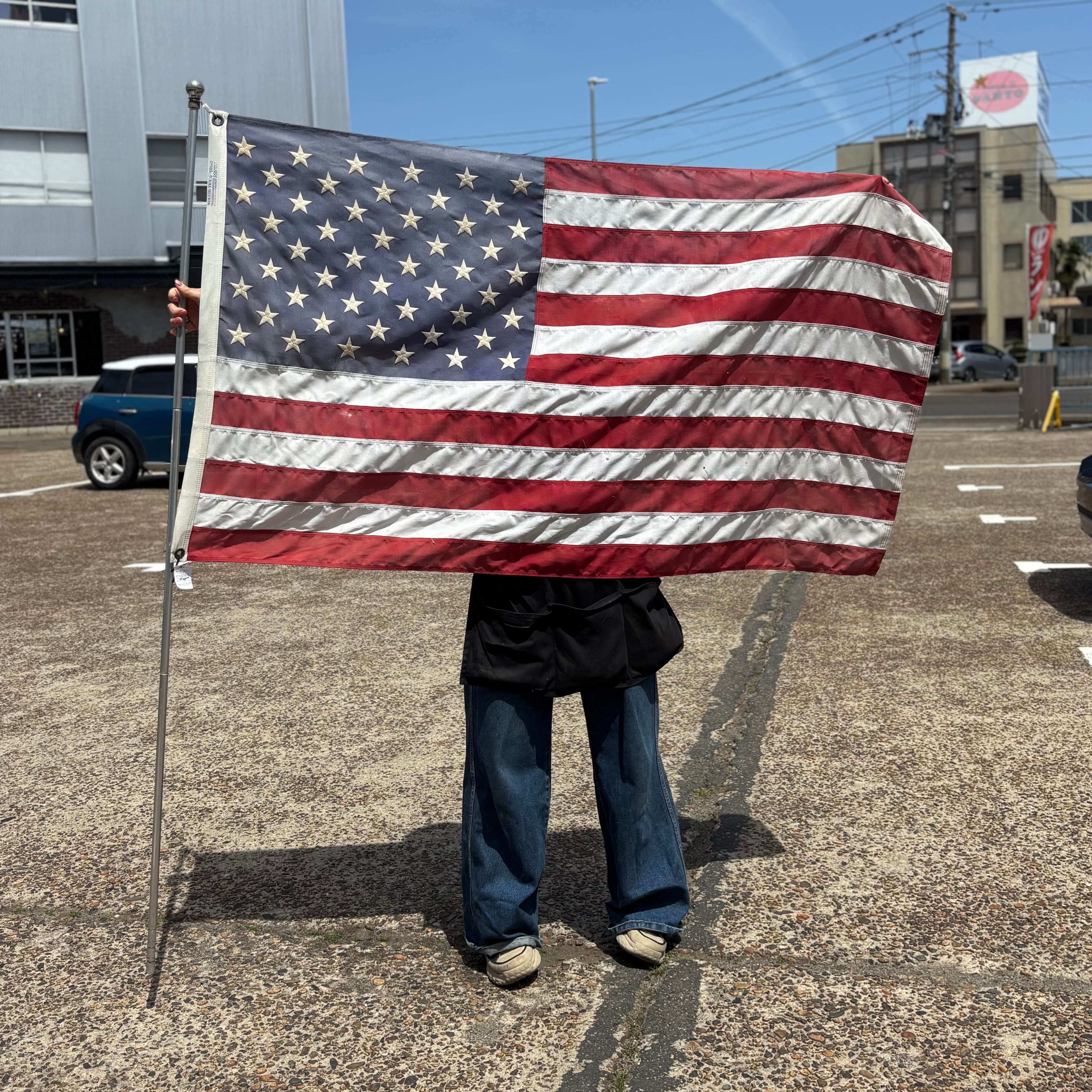 Vintage アメリカ星条旗 — シルバーポール付き USAフラッグ