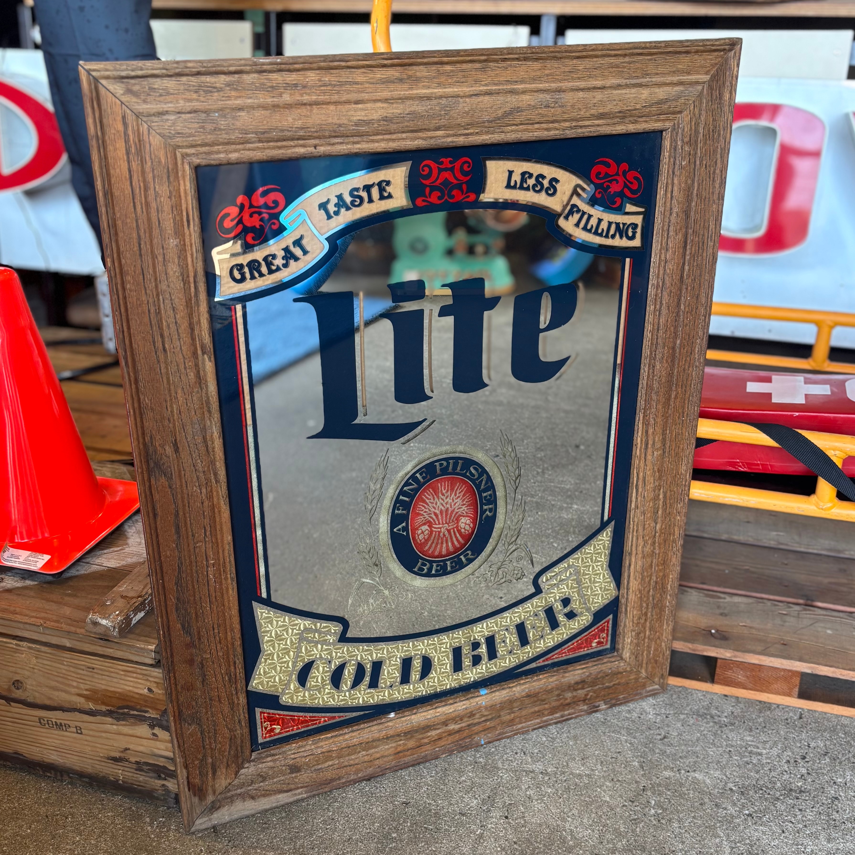 Vintage Miller Lite ウッドフレームパブミラー