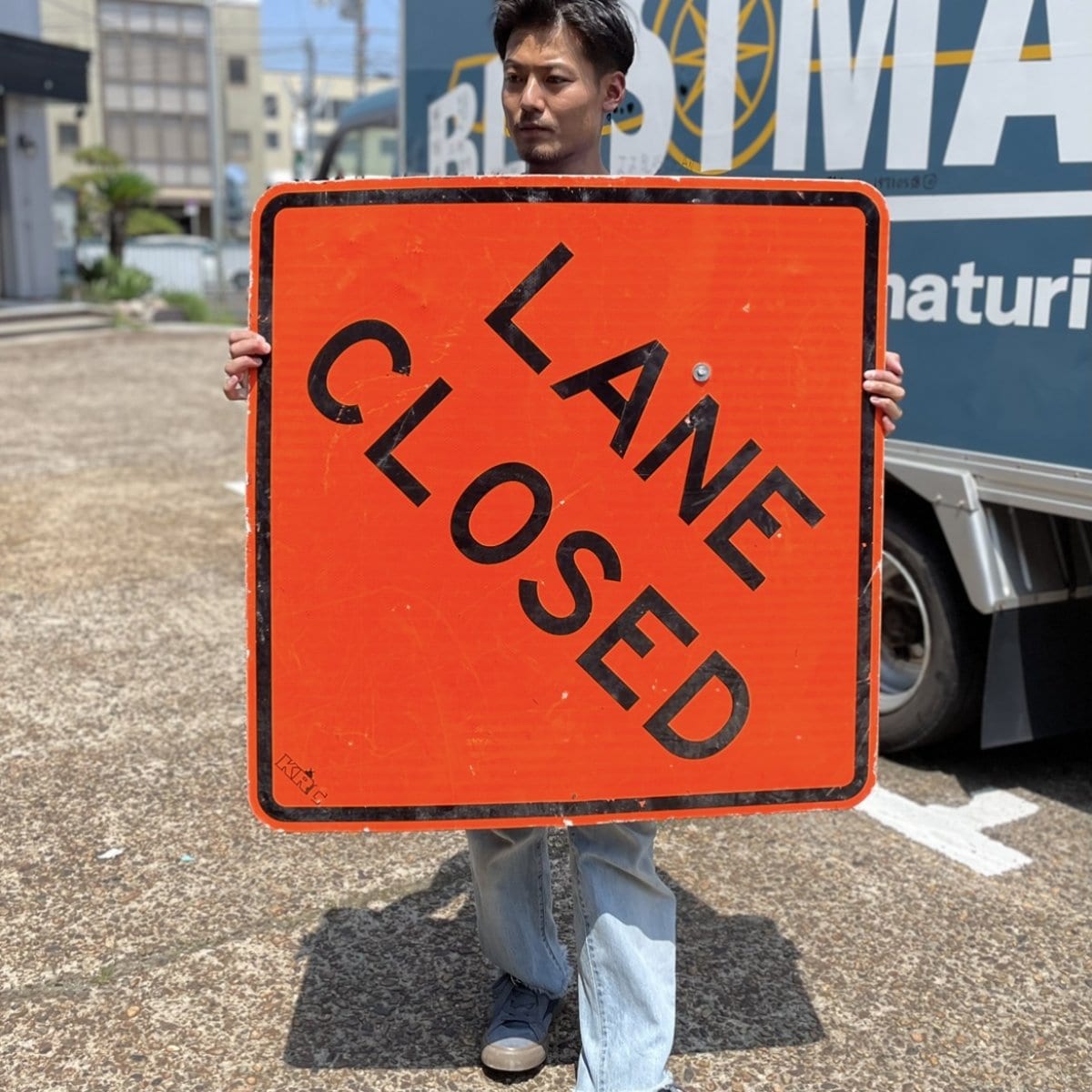 BIG Size!! U.S Vintage Road Sign “LANE CLOSED”