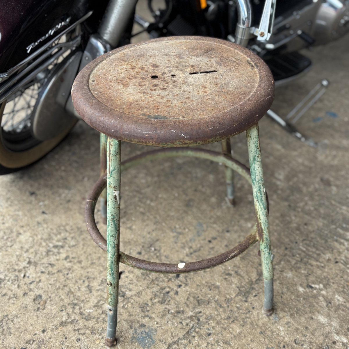 Vintage Rusty Industrial Metal Stool