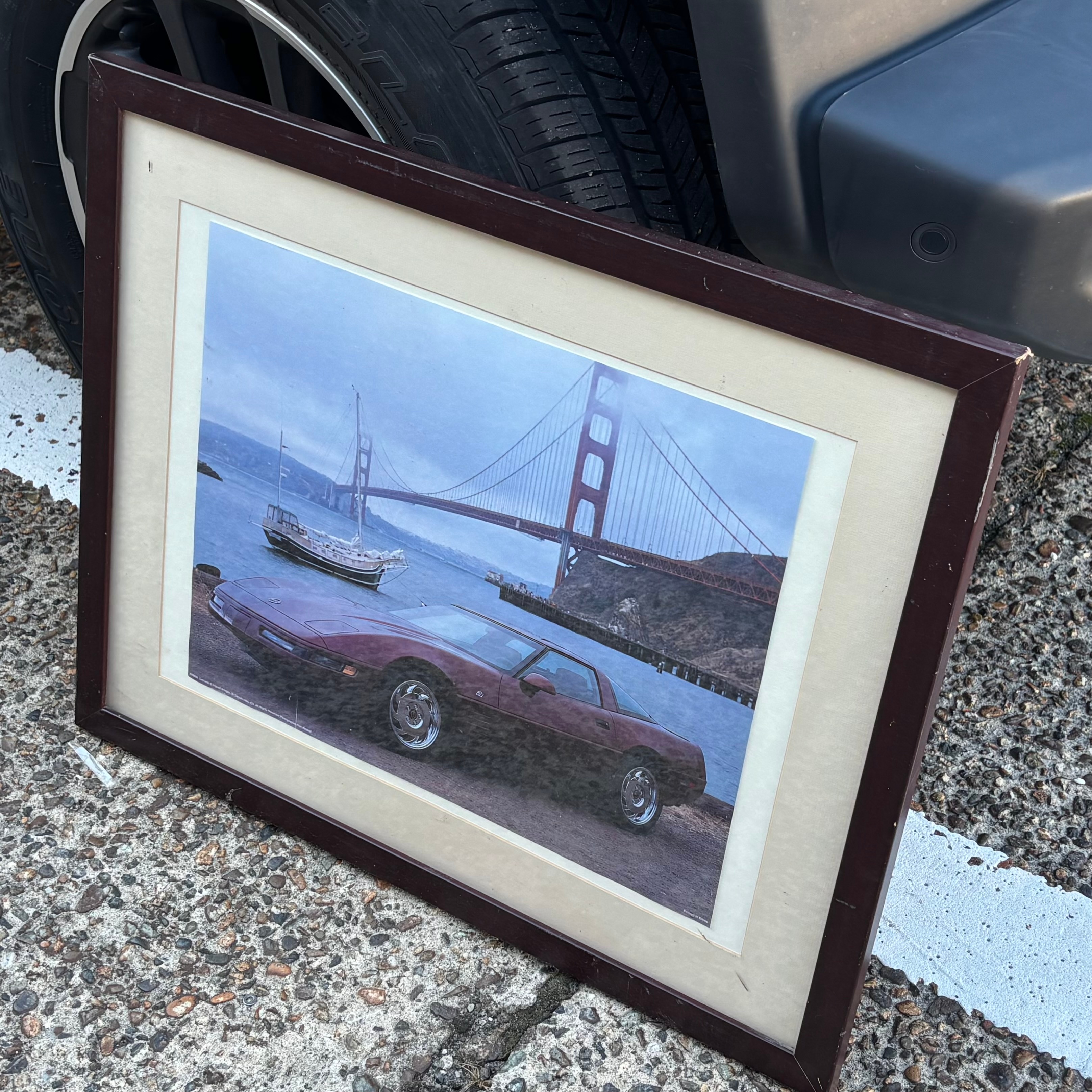 VintageFramed Corvette Poster with Golden Gate Bridge