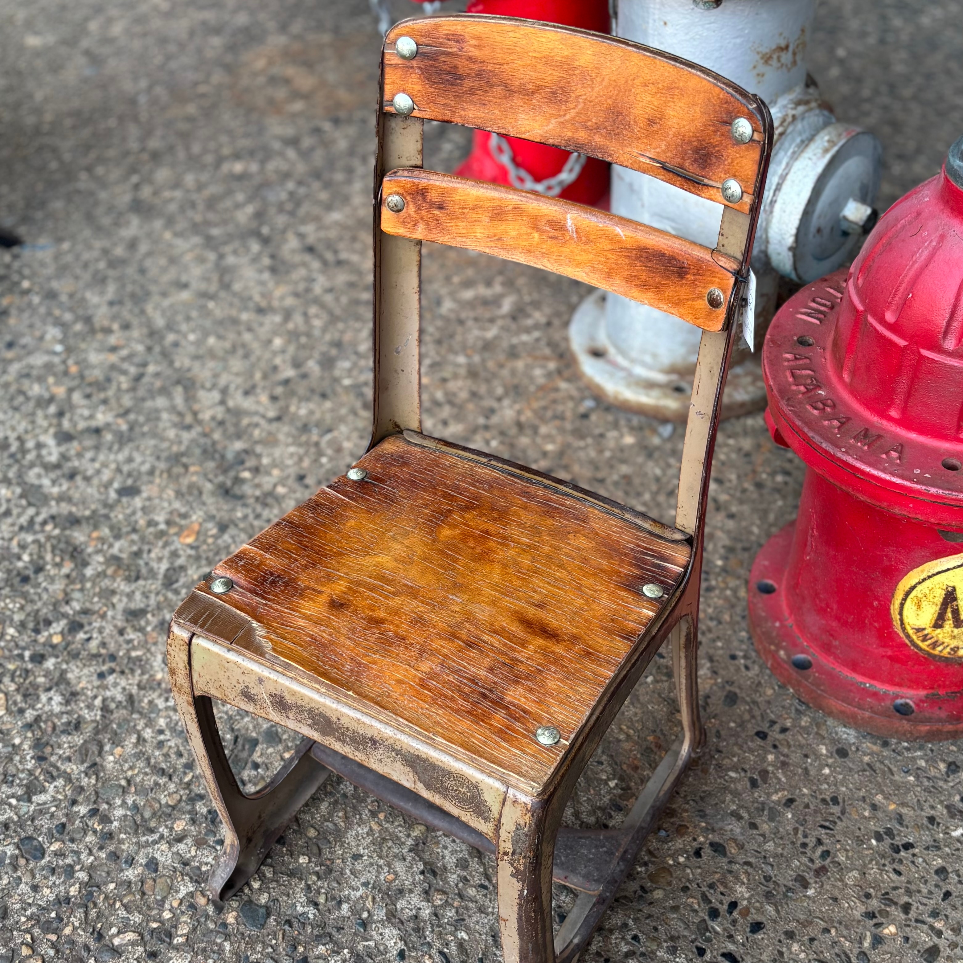 Vintage Industrial School Chair – Wooden Seat & Back