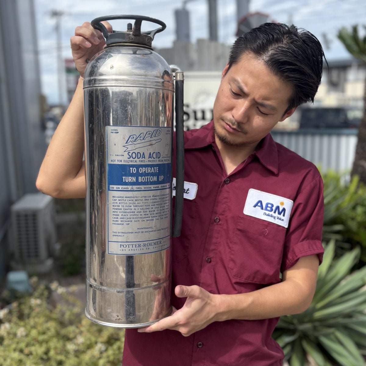ヴィンテージ 消火器 シルバー イエロー Vintage Fire Extinguisher RAPID Soda-Acid by Potter-Roemer