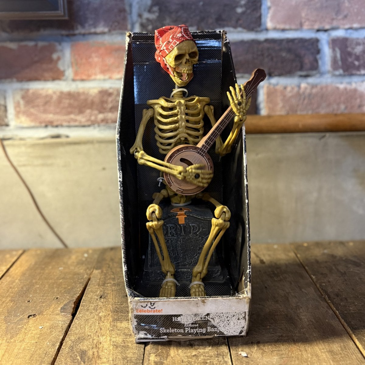 Vintage Animated Banjo Skeleton Toy in Coffin Box