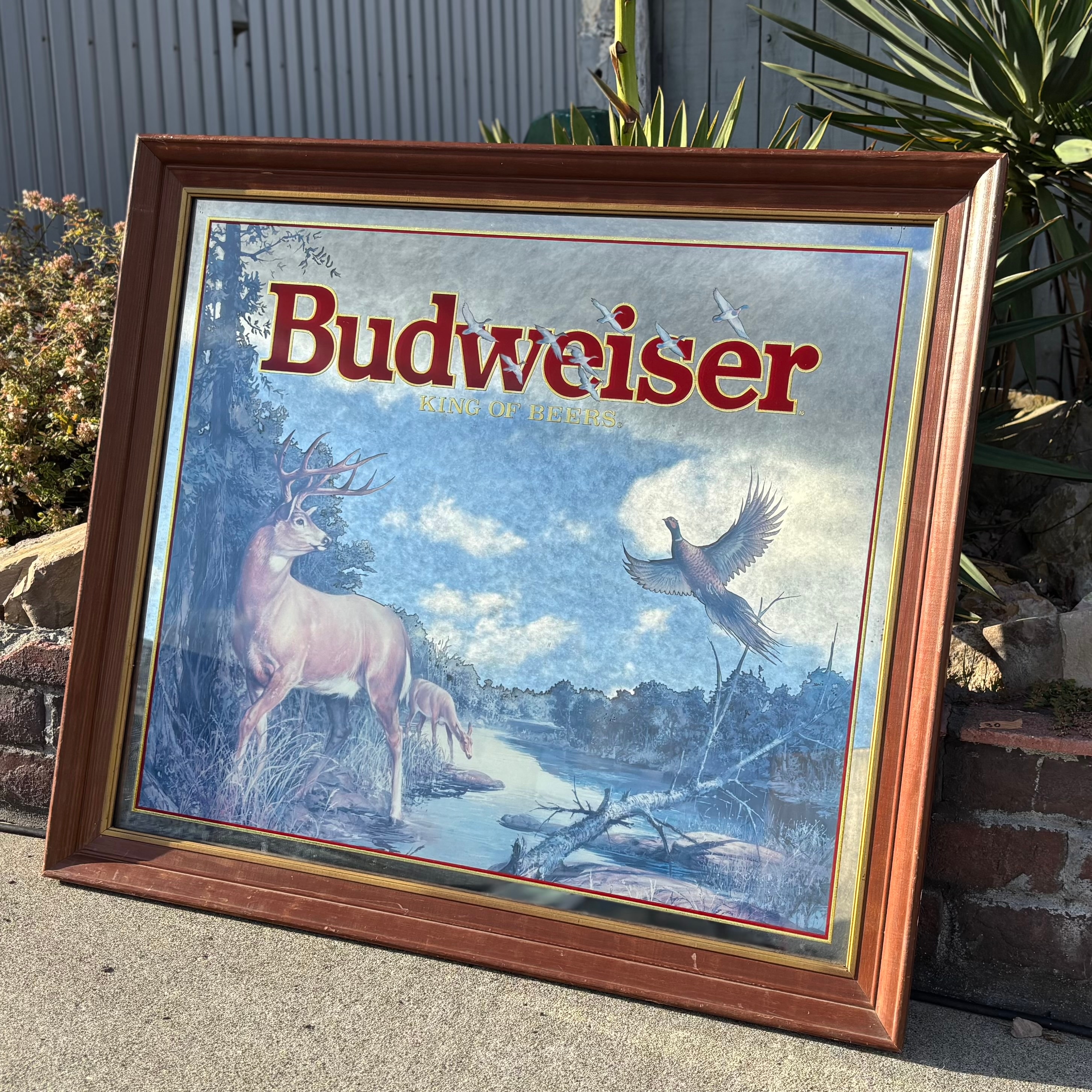 Budweiser アンティークミラー Budweiser Beer Sign Framed Mirror Classic American Lager Official